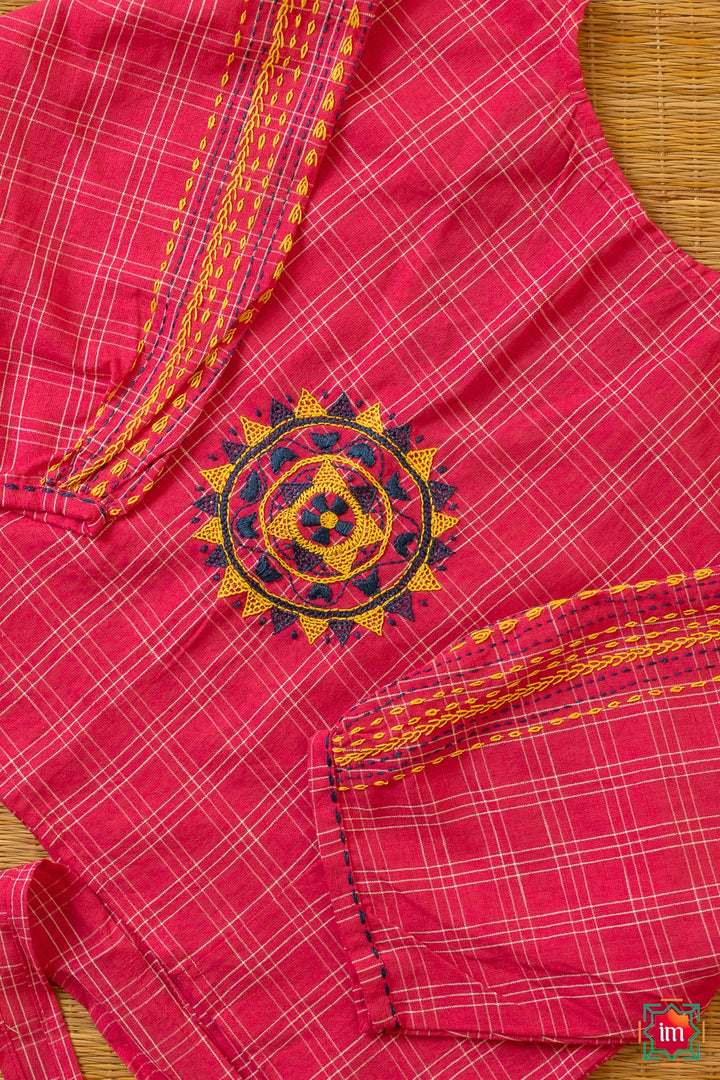 Pink Lambani Embroidery Tie-Blouse Anokhi-3-The Indian Motif