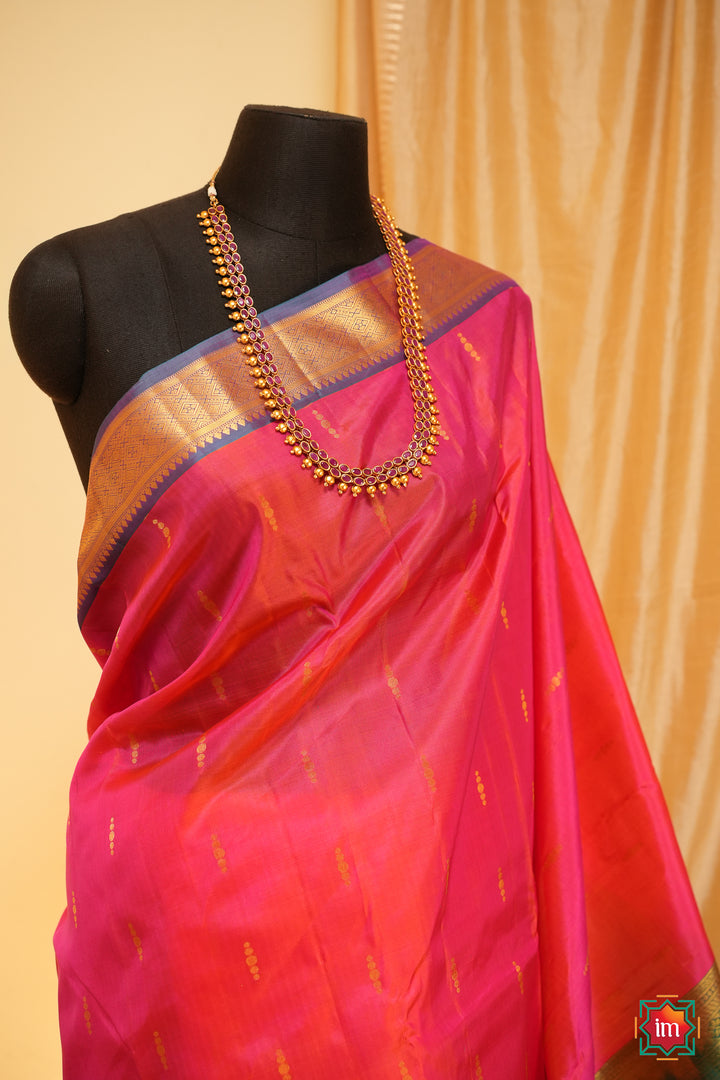 Pink-With-Blue-Kanjivaram-Handloom-Saree-Ananya-1-The-Indian-Motif