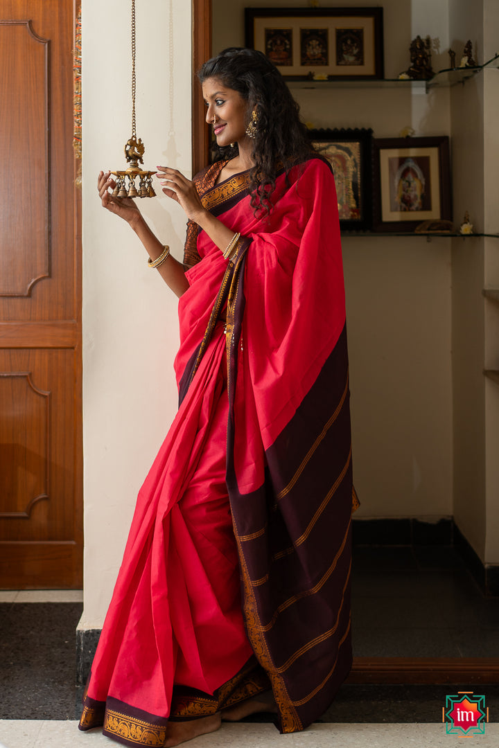 Pink With Brown Sungudi Cotton Saree Madhu-The Indian Motif
