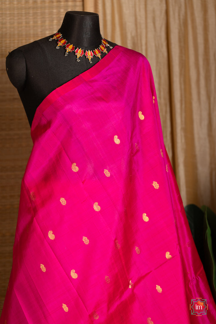 Pink-With-Yellow-Kanjivaram-Silk-Saree-Pavizham-1-The-Indian-Motif