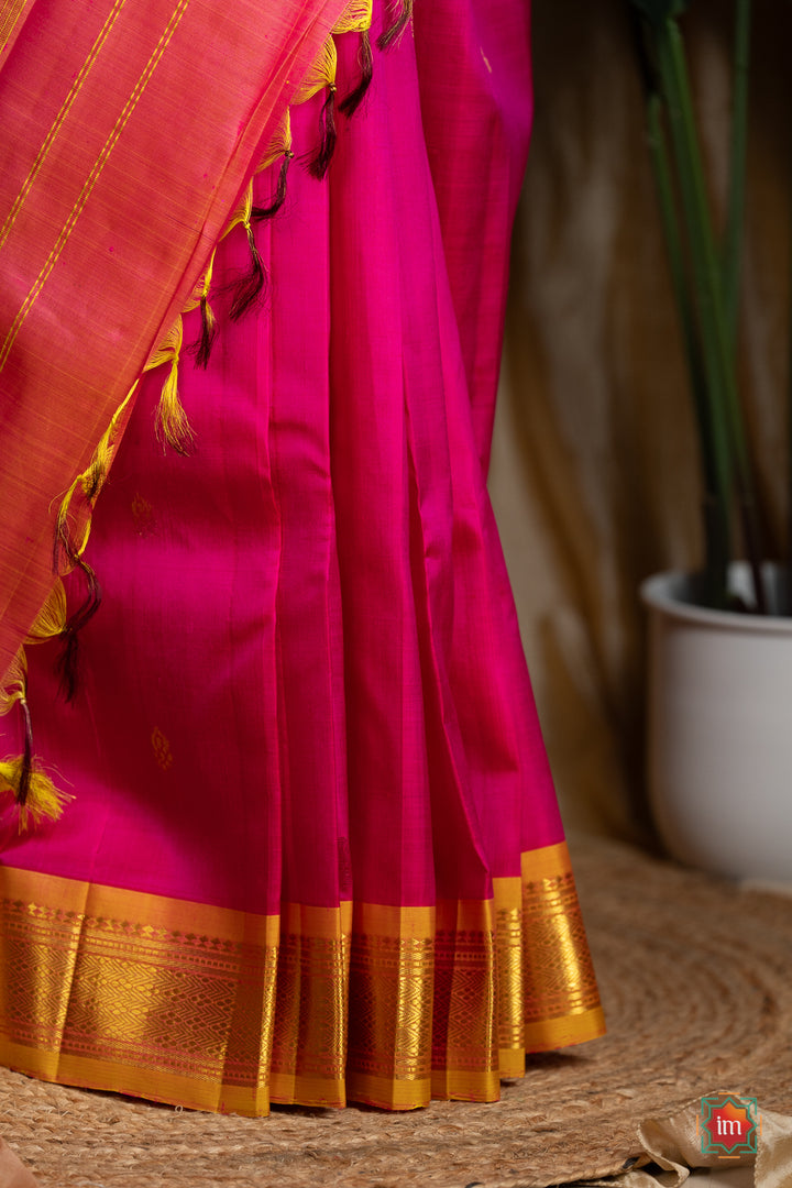 Pink-With-Yellow-Kanjivaram-Silk-Saree-Pavizham-2-The-Indian-Motif