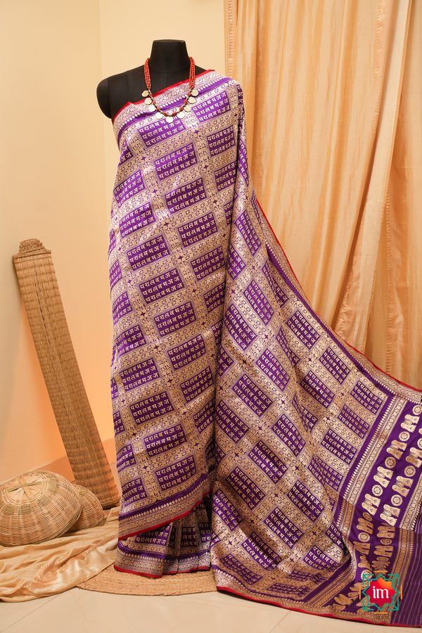 Purple-Banarasi-Handloom-Aksharamala-Motif-Saree-The-Indian-Motif