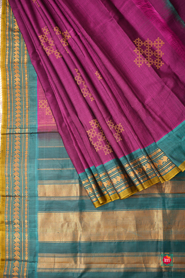 Purple Blue Handloom Gadwal Silk Cotton Jugalbandhi Saree Vadamalli - The Indian Motif