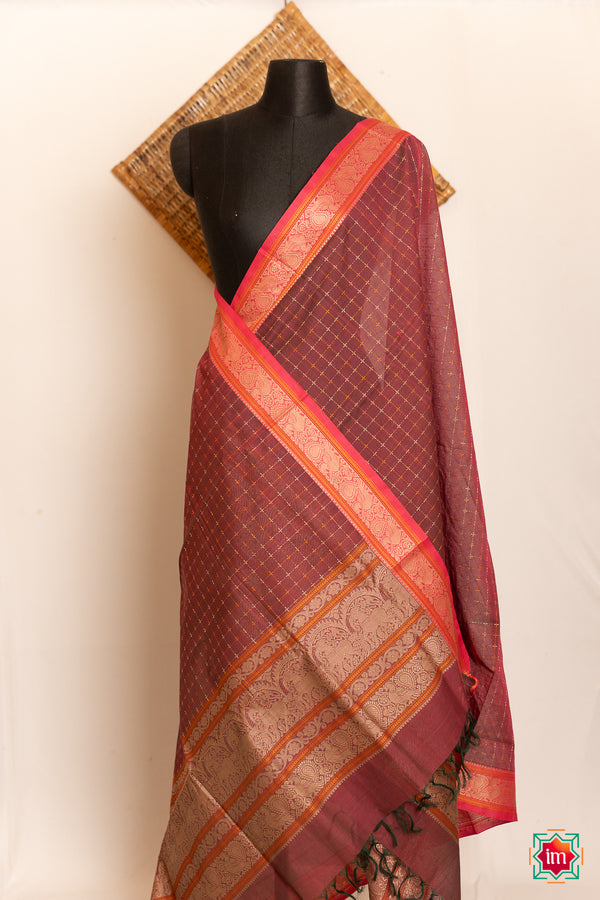 Purple-Handloom-Kanchi-Cotton-Dupatta-Ilamai-The-Indian-Motif