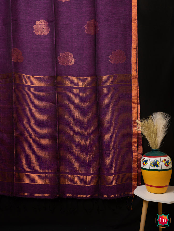 Purple-Handwoven-Linen-Jamdhani-Saree-Orchid-Love-1-The-Indian-Motif