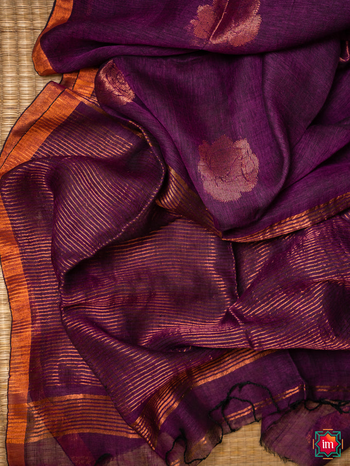 Purple-Handwoven-Linen-Jamdhani-Saree-Orchid-Love-2-The-Indian-Motif