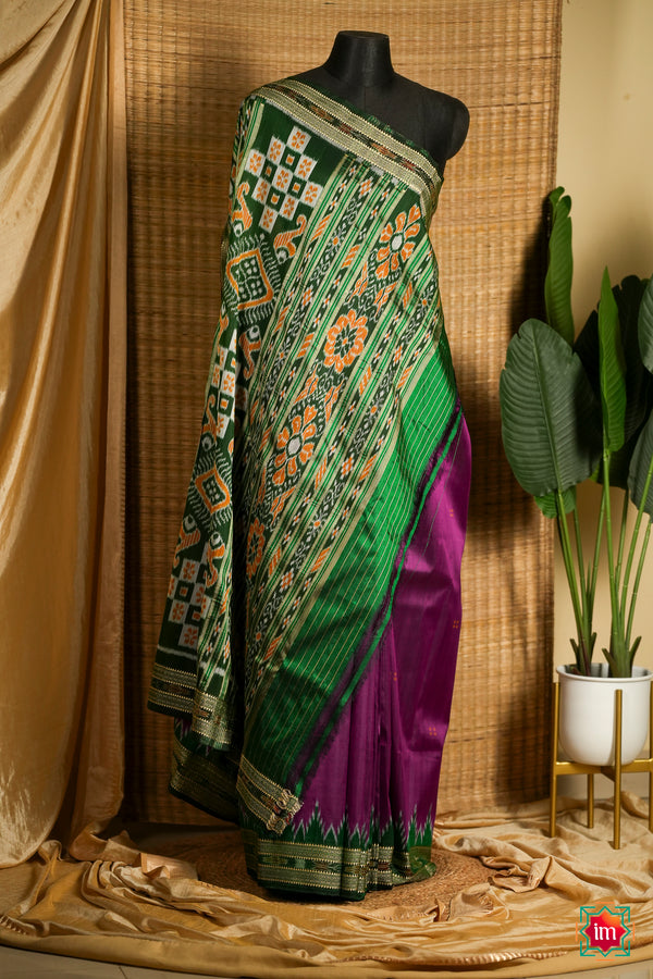 Purple-With-Green-Odisha-Ikkat-Silk-Khandua-Saree-Manmohini-The-Indian-Motif