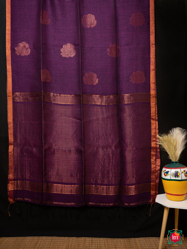 Purple-Handwoven-Linen-Jamdhani-Saree-Orchid-Love-The-Indian-Motif