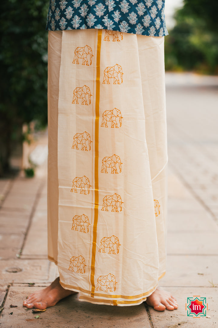 Quirky-Elephant-Handblock-Mens-Dhoti-OruAana-2-The-Indian-motif