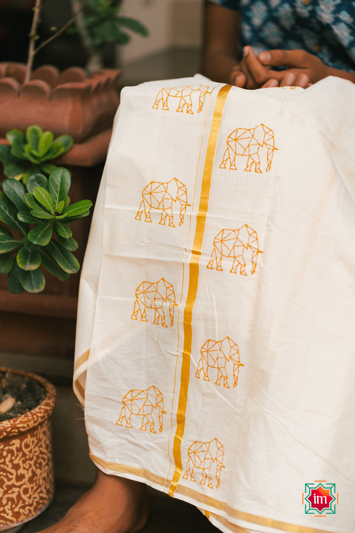 Quirky-Elephant-Handblock-Mens-Dhoti-OruAana-3-The-Indian-motif