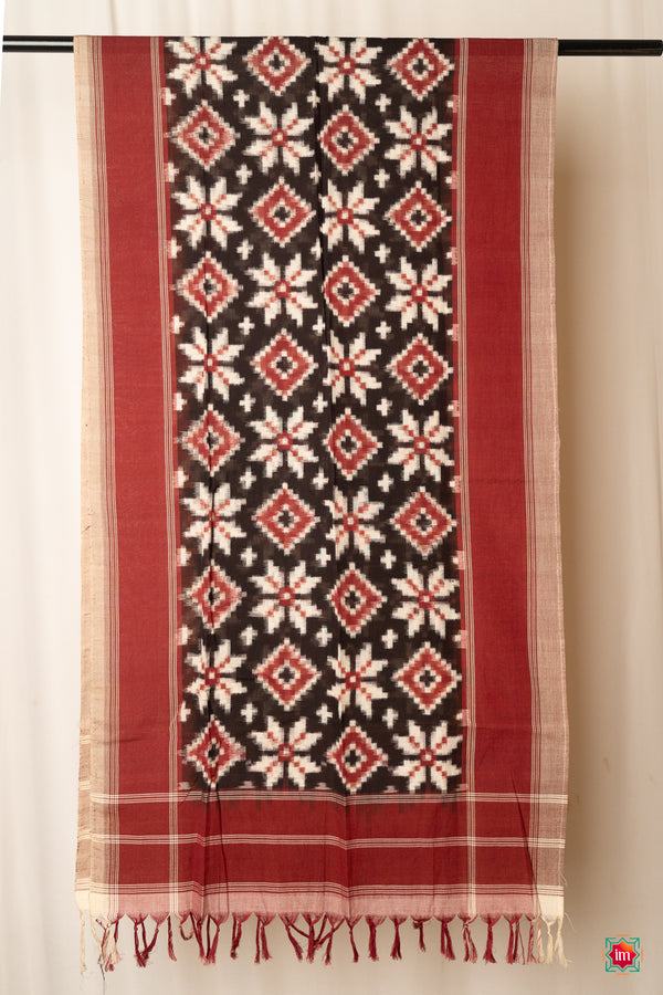 Red- Black-Doube-Ikkat-Stole-Mili-The-indian-Motif