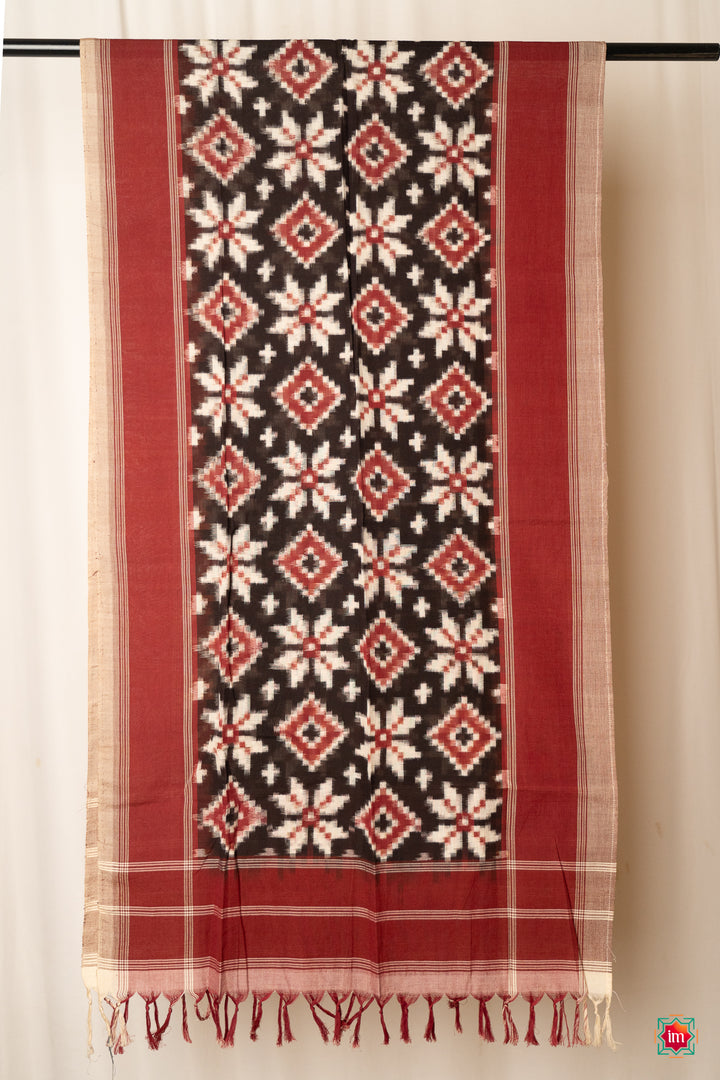 Red- Black-Doube-Ikkat-Stole-Mili-The-indian-Motif