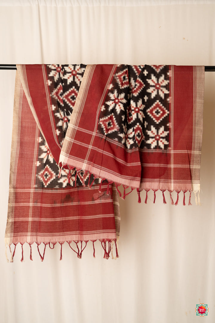 Red- Black-Doube-Ikkat-Stole-Mili-1-The-indian-Motif