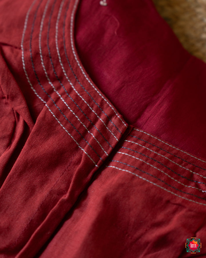 Red Cotton Ikkat Hand Embroidery Blouse Hamsadhwani-7-The Indian Moti