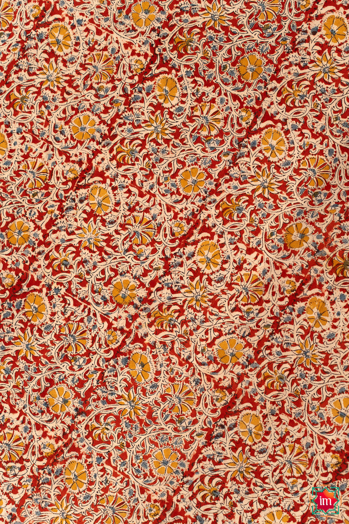 Red-Floral-Machilipatnam-Handblock -mul-Cotton-Saree-Kimaya-3-The-Indian-motif