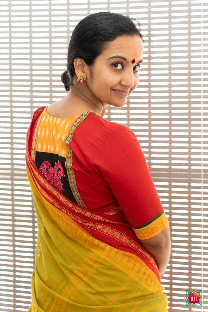 Red Kanchi Cotton Embroidered Blouse Annam Elegance-1-The Indian Motif