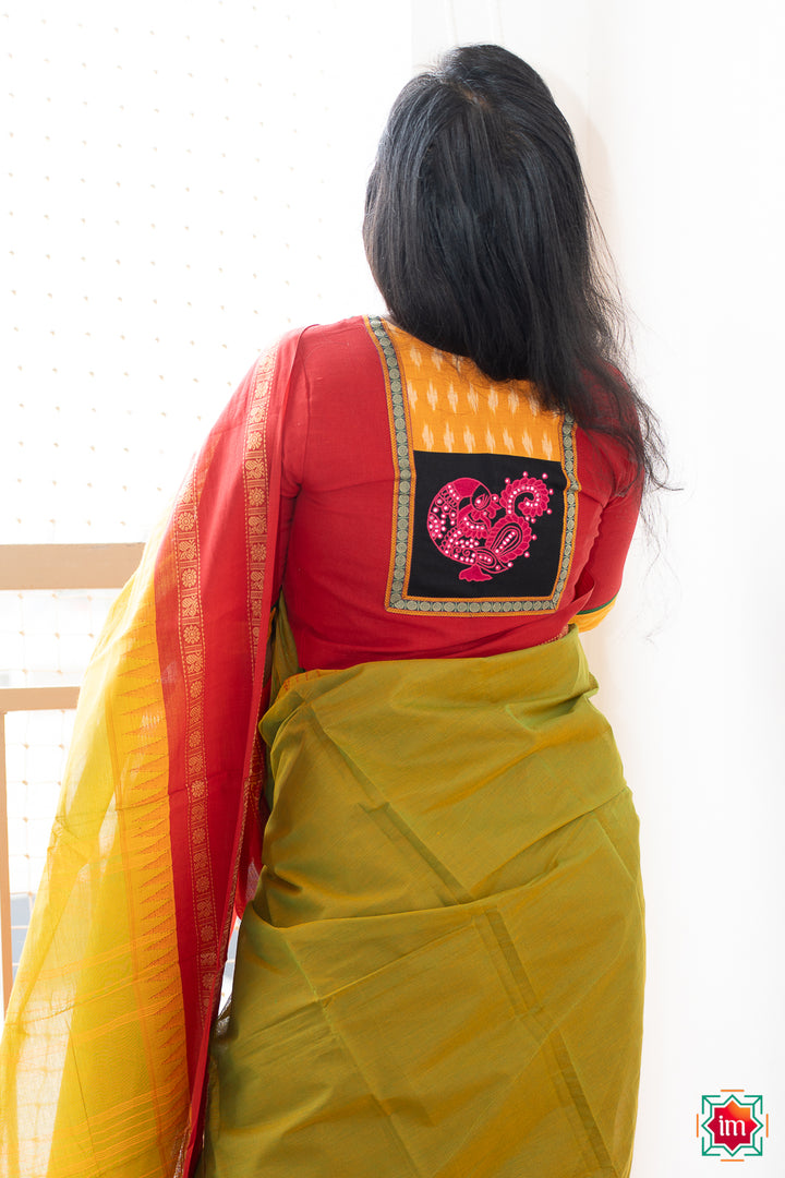 Red Kanchi Cotton Embroidered Blouse Annam Elegance-2-The Indian Motif