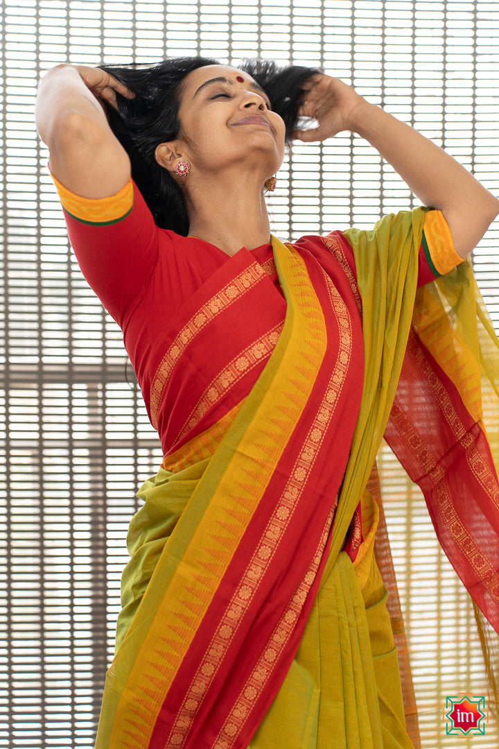 Red Kanchi Cotton Embroidered Blouse Annam Elegance-The Indian Motif