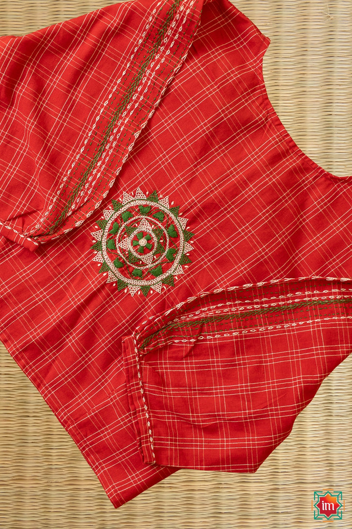 Red Lambani Embroidery Tie-Blouse Mandakini-1-The Indian Motif