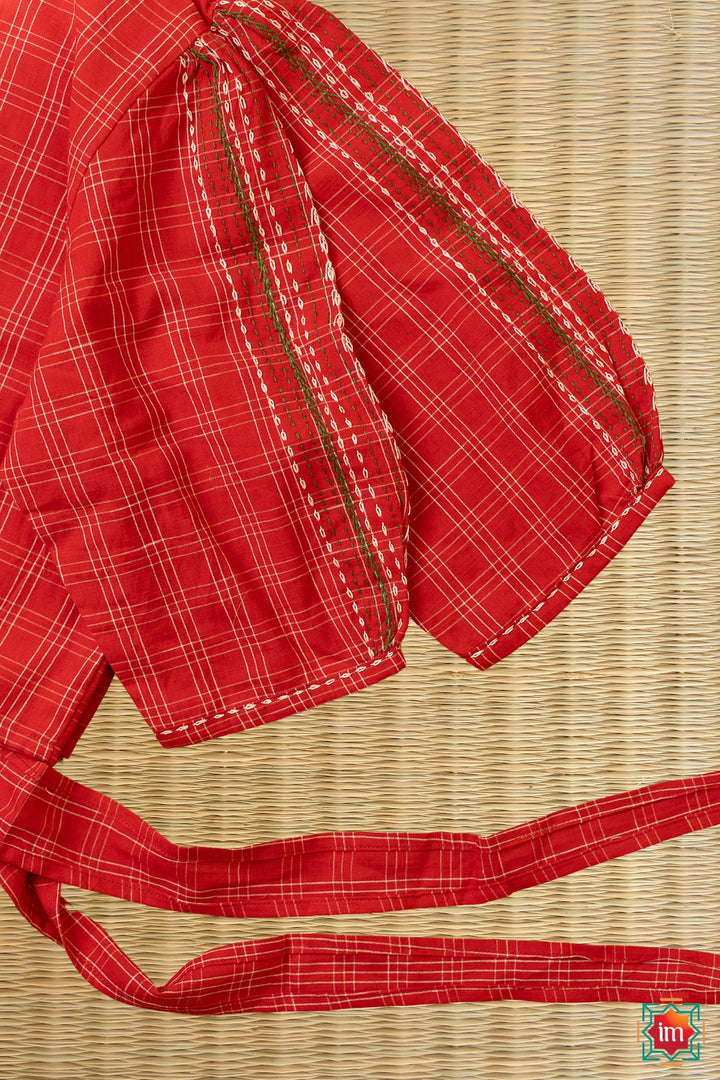 Red Lambani Embroidery Tie-Blouse Mandakini-2-The Indian Motif