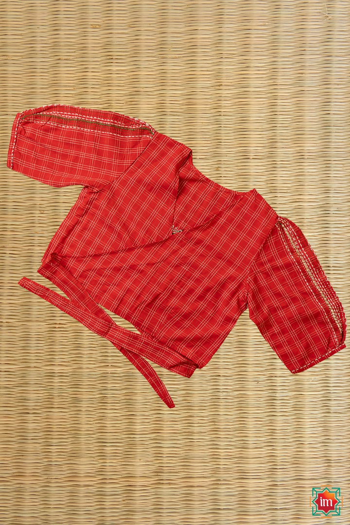 Red Lambani Embroidery Tie-Blouse Mandakini-3-The Indian Motif