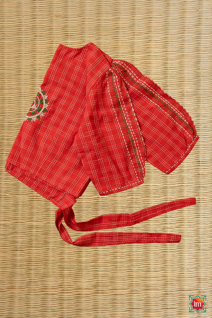 Red Lambani Embroidery Tie-Blouse Mandakini-4-The Indian Motif