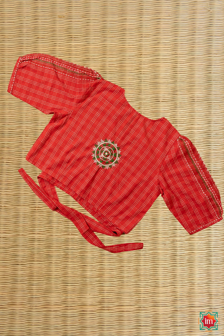 Red Lambani Embroidery Tie-Blouse Mandakini-5-The Indian Motif