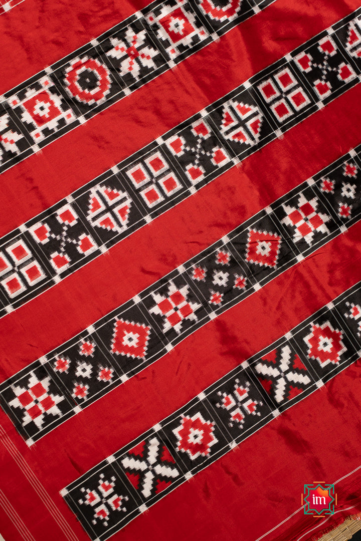 Red Telia Rumal Inspired Pochampally Double Ikkat Silk Saree Paalki-6-The Indian Motif