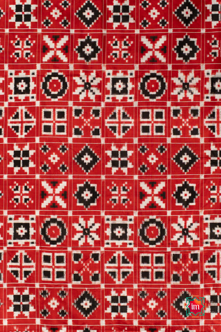 Red Telia Rumal Inspired Pochampally Double Ikkat Silk Saree Paalki-9-The Indian Motif