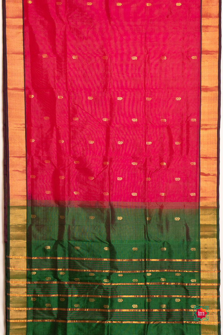 Red With Green Venkatatgiri Silk Cotton Saree Vismayam 2-The Indian Motif