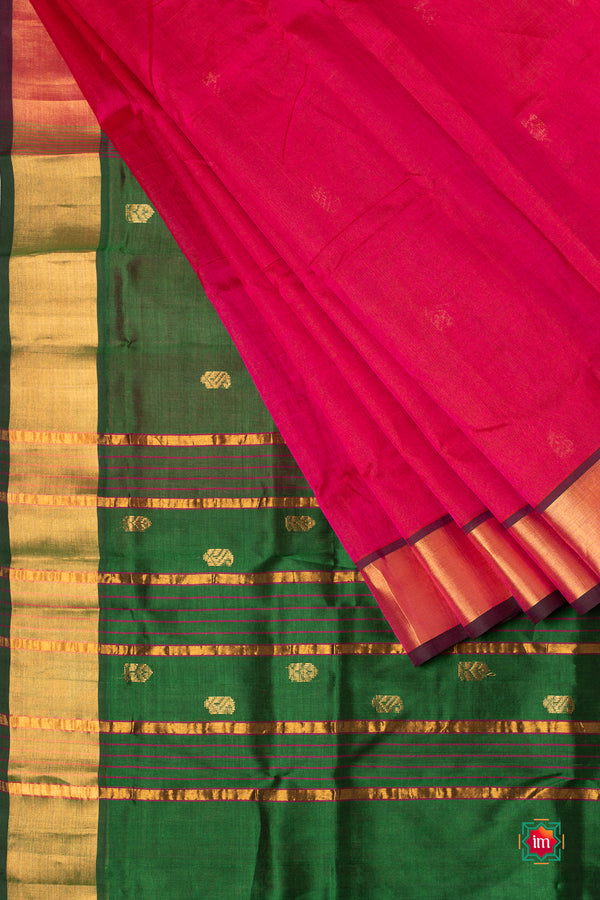 Red With Green Venkatatgiri Silk Cotton Saree Vismayam-The Indian Motif