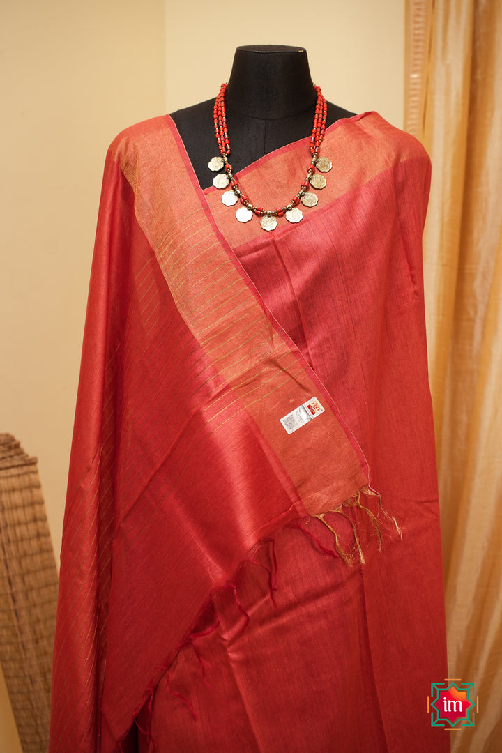 Rust-Orange-Bhagalpur-Tussar-Handwoven-Silk-Saree-2-The-Indian-Motif