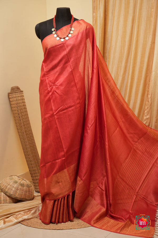 Rust-Orange-Bhagalpur-Tussar-Handwoven-Silk-Saree-The-Indian-Motif