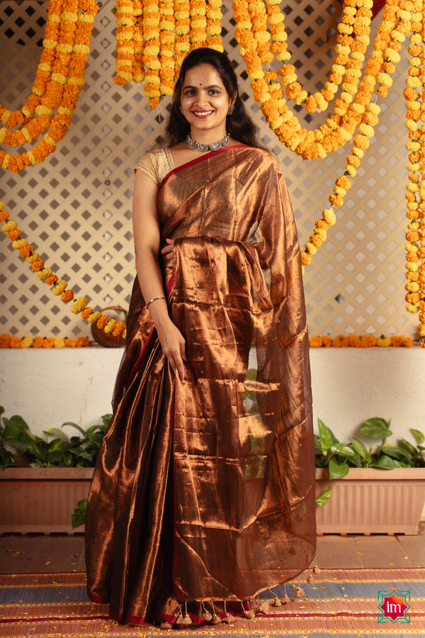 Sunrise Orange Tissue By Cotton Saree Jannat-The Indian Motif
