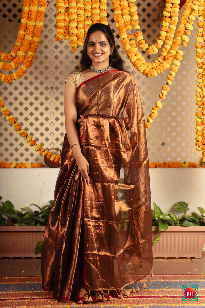 Sunrise Orange Tissue By Cotton Saree Jannat-The Indian Motif