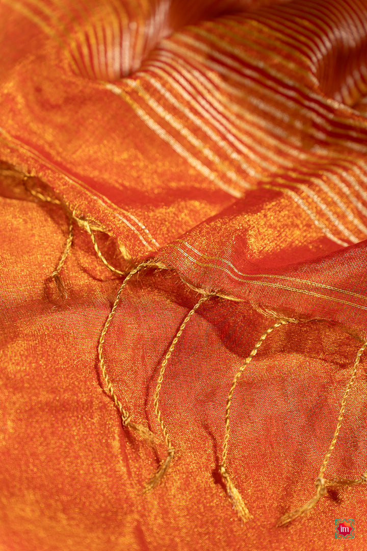 Sunrise Orange Tissue By Linen Saree Haseena -15-The Indian Motif