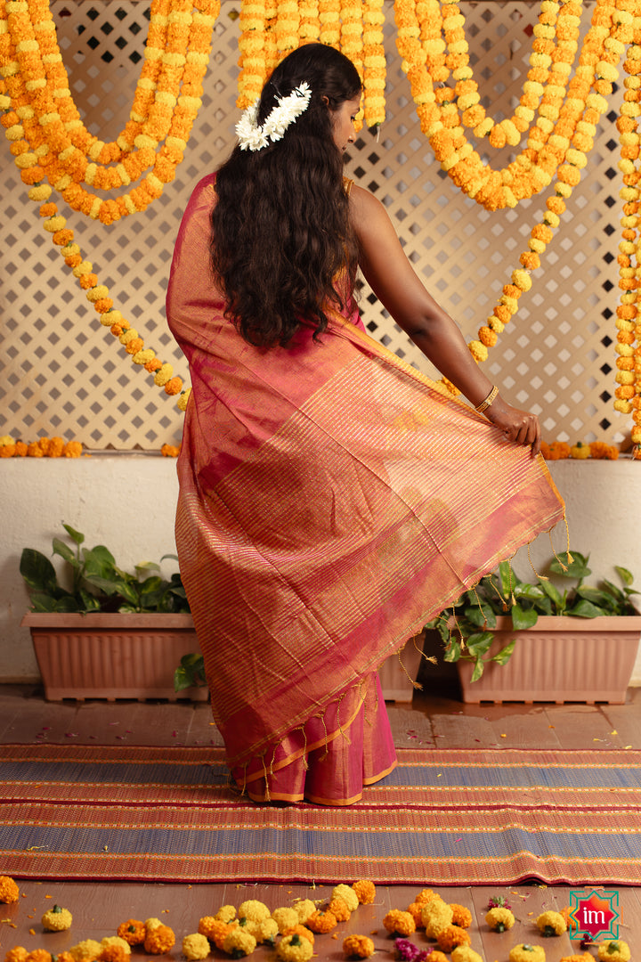Sunrise Orange Tissue By Linen Saree Haseena -6-The Indian Motif