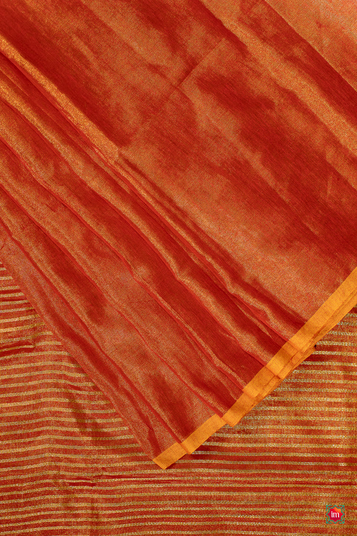 Sunrise Orange Tissue By Linen Saree Haseena -9-The Indian Motif