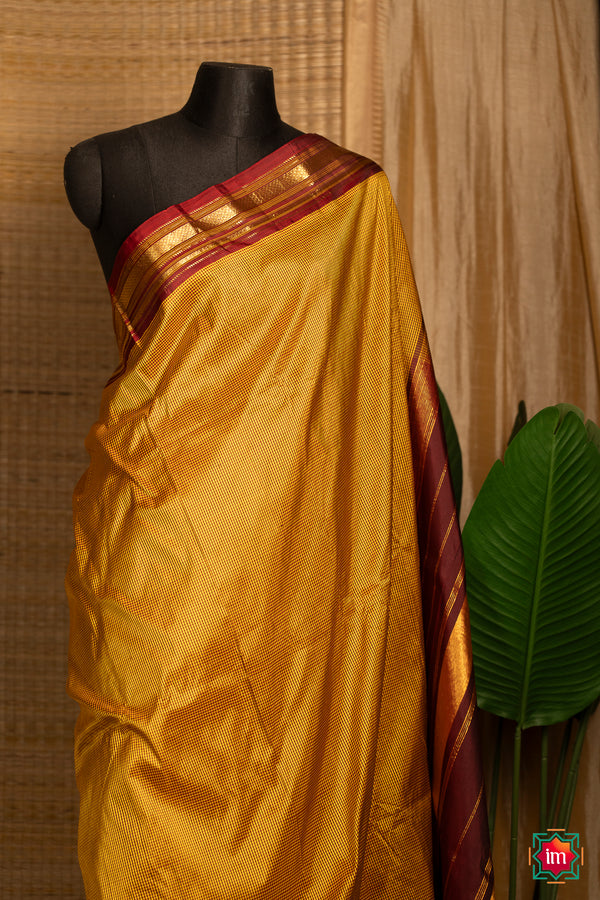 Mustard with Red Vintage Molkalmuru Silk Saree Manjal