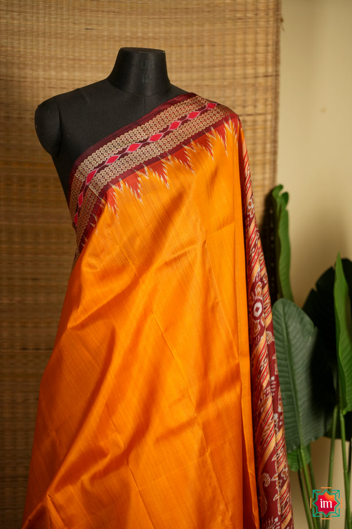 Tumeric-yellow-With-Red-Odisha-Ikkat-Silk-Khandua-Saree-Haridra-1-The-Indian-Motif