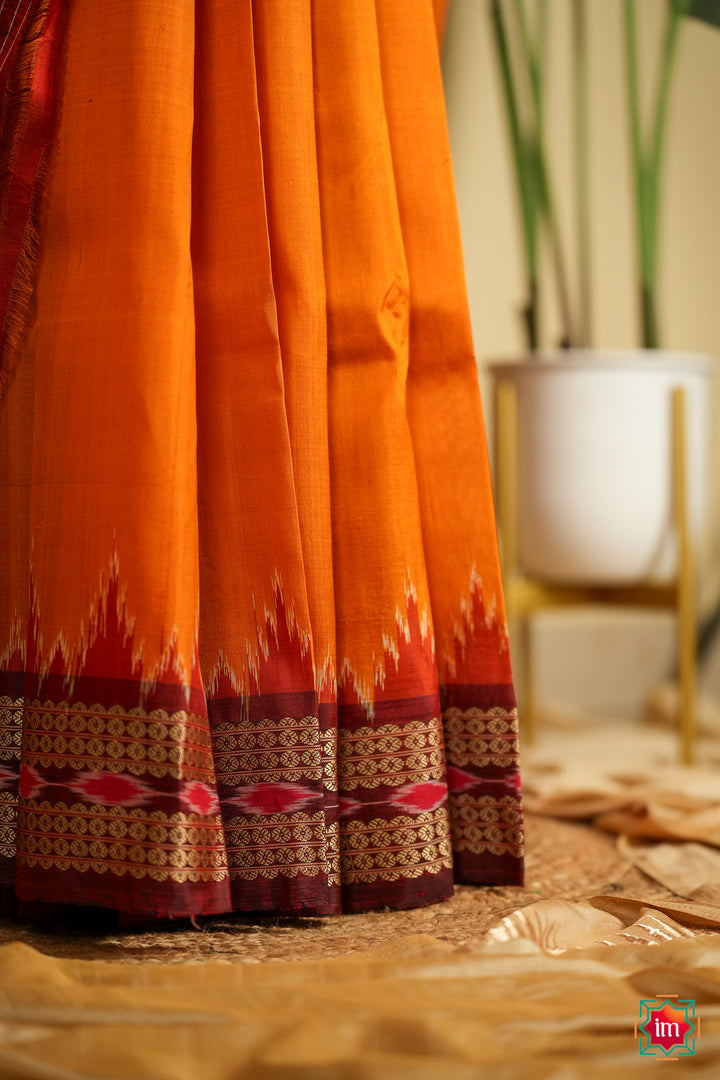 Tumeric-yellow-With-Red-Odisha-Ikkat-Silk-Khandua-Saree-Haridra-4-The-Indian-Motif