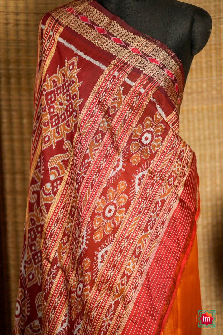 Tumeric-yellow-With-Red-Odisha-Ikkat-Silk-Khandua-Saree-Haridra-5-The-Indian-Motif