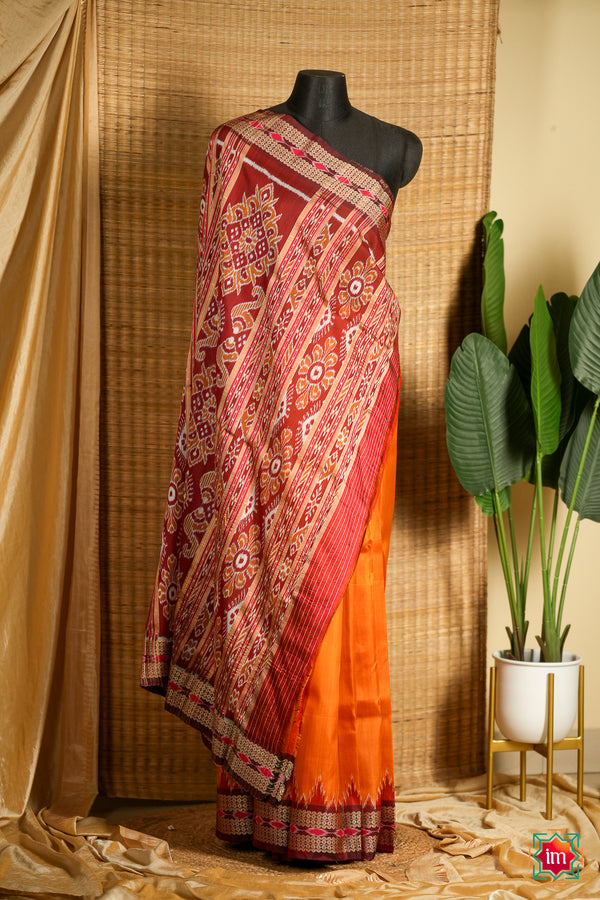Tumeric-yellow-With-Red-Odisha-Ikkat-Silk-Khandua-Saree-Haridra-The-Indian-Motif