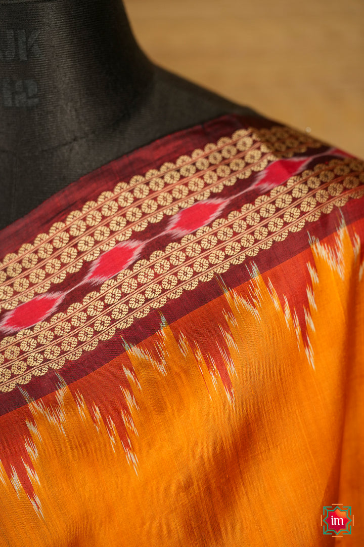 Tumeric-yellow-With-Red-Odisha-Ikkat-Silk-Khandua-Saree-Haridra-2-The-Indian-Motif