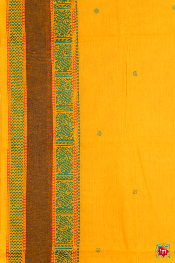 Turmeric Kanchi Cotton Saree Manjal-1-The Indian Motif