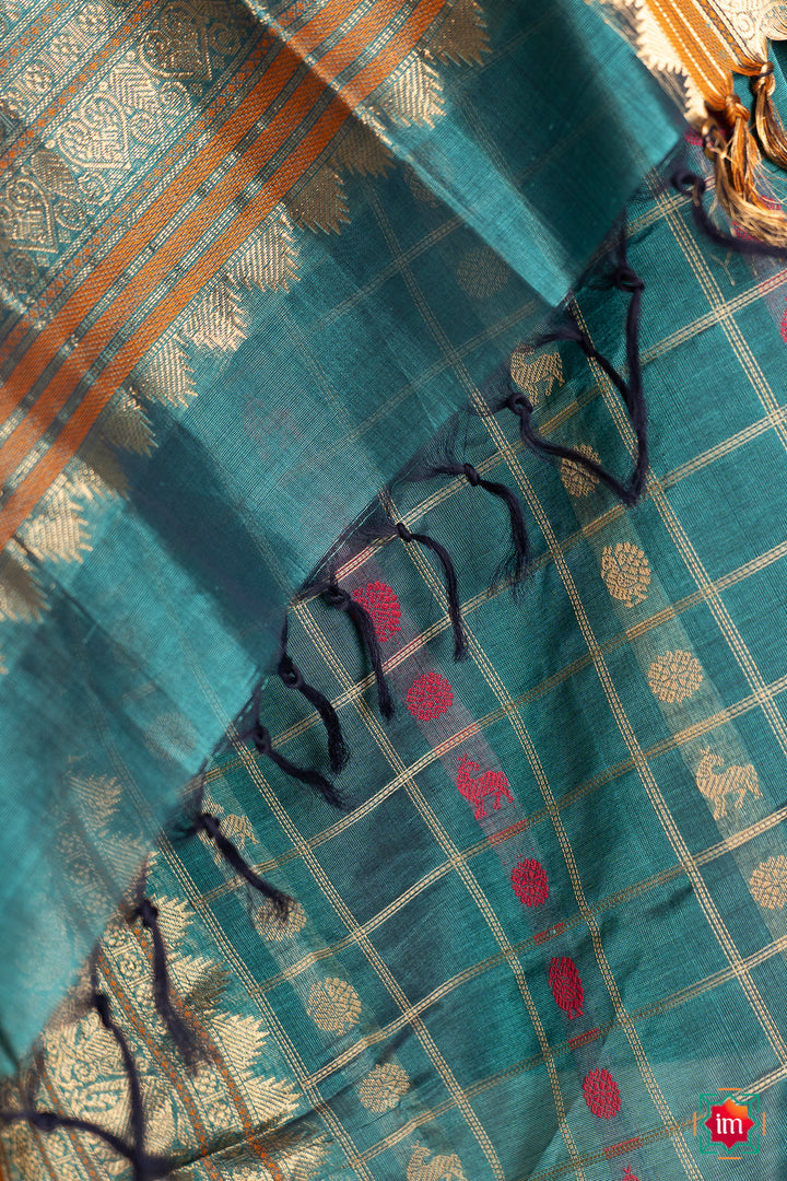 Turquoise-Blue-With-Pink-1000-Butta-Handloom-Kanchi-Silk-Cotton-Dupatta-Nadee-2-The-Indian-Motif