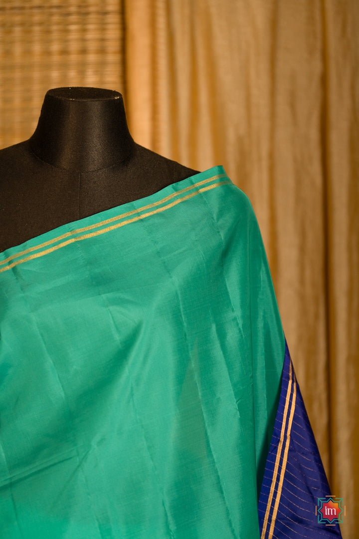 Turquoise-Soft-Silk-Handloom-Saree-Nadee-1-The-Indian-Motif