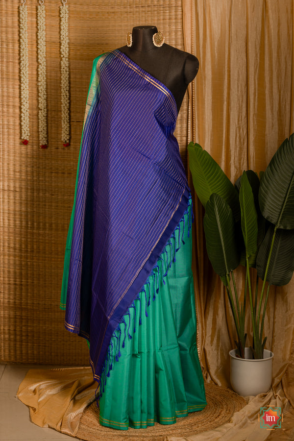Turquoise-Soft-Silk-Handloom-Saree-Nadee-The-Indian-Motif