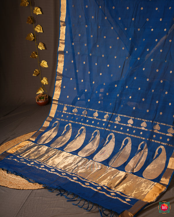 Blue Venkatgiri Cotton Jamdhani Saree Neelambari