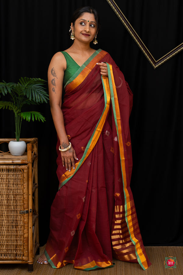 Vermillion-Venkatgiri-Cotton-Saree-Kumkuma-The-Indian-Motif